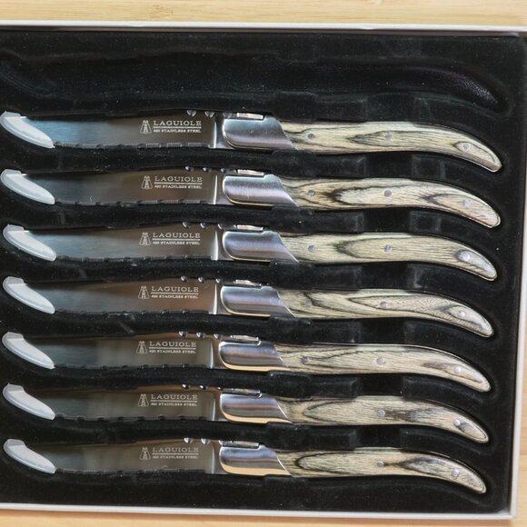 Laguiole by Trudeau Steak Knife Set / 7-Piece / Pakka Wood Handles - Picture 1 of 11